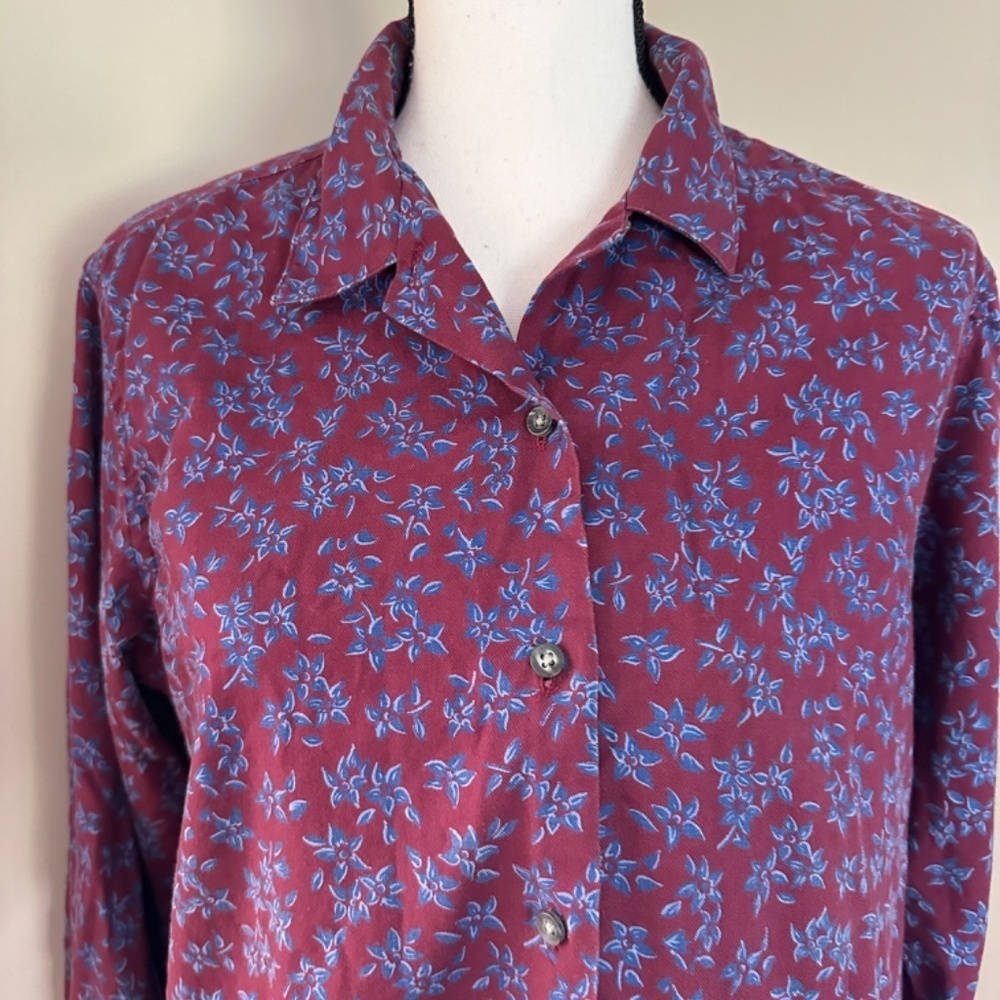 *L.L. BEAN* Burgundy x Purple Floral Button Down Size 16 - Picture 2 of 7